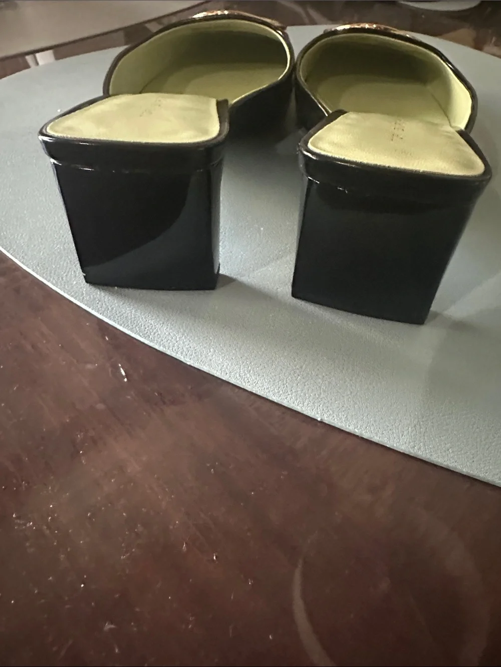 Tory Burch Black Leather Slide Mules with Gold Round Emblem